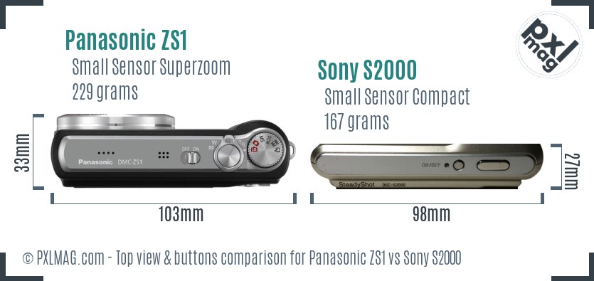Panasonic ZS1 vs Sony S2000 top view buttons comparison