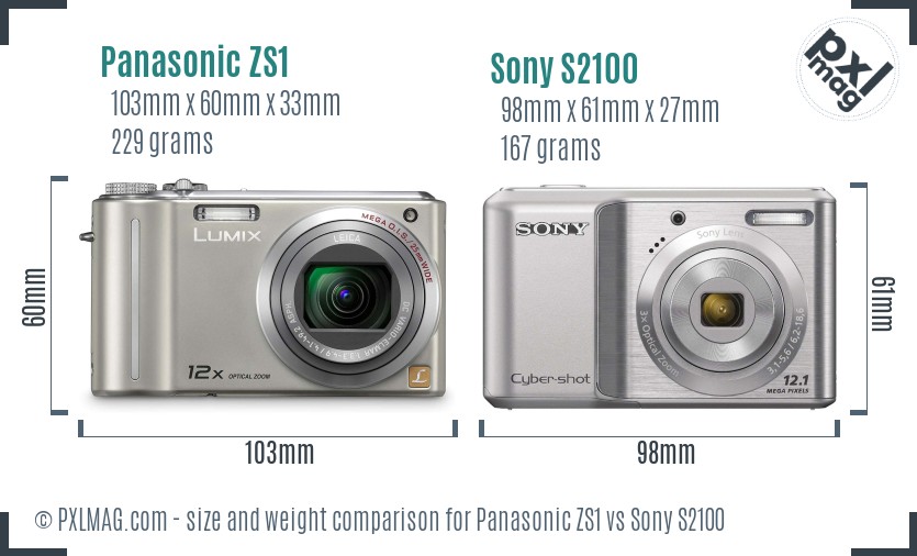 Panasonic ZS1 vs Sony S2100 size comparison