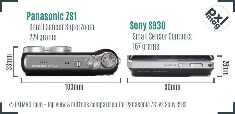 Panasonic ZS1 vs Sony S930 top view buttons comparison Panasonic ZS1 vs Sony S930 top view buttons comparison