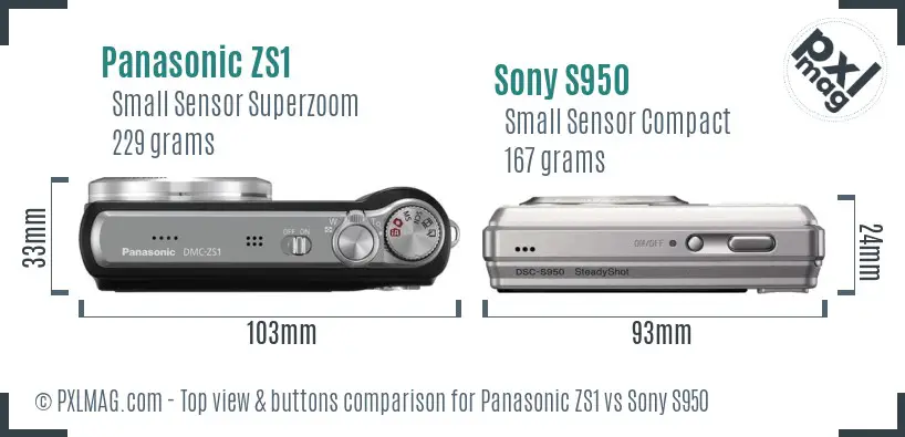 Panasonic ZS1 vs Sony S950 top view buttons comparison
