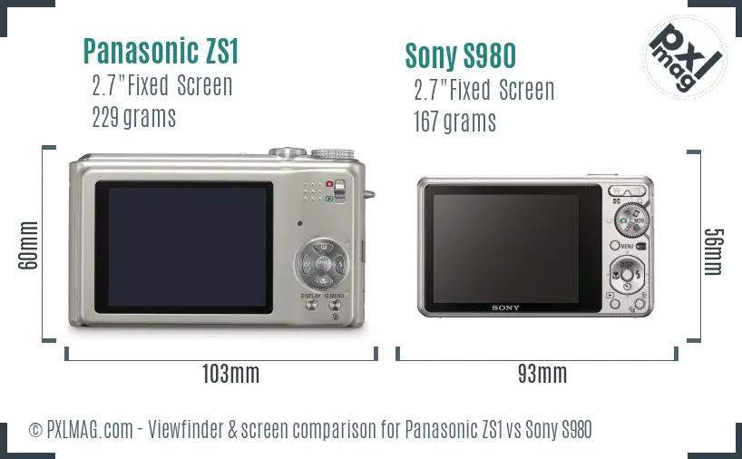 Panasonic ZS1 vs Sony S980 Screen and Viewfinder comparison