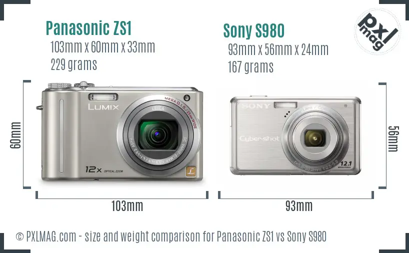 Panasonic ZS1 vs Sony S980 size comparison