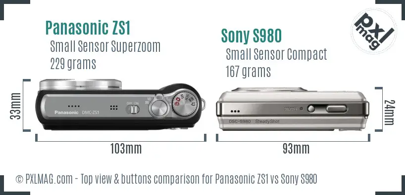 Panasonic ZS1 vs Sony S980 top view buttons comparison