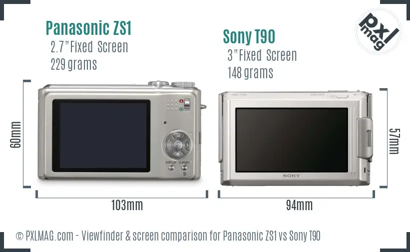 Panasonic ZS1 vs Sony T90 Screen and Viewfinder comparison