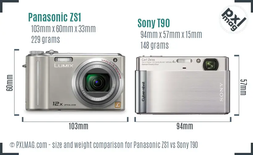 Panasonic ZS1 vs Sony T90 size comparison