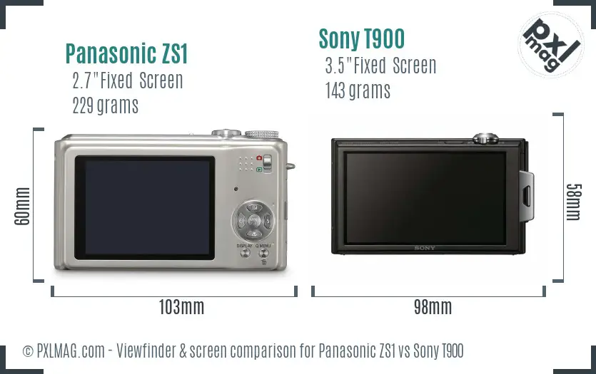 Panasonic ZS1 vs Sony T900 Screen and Viewfinder comparison