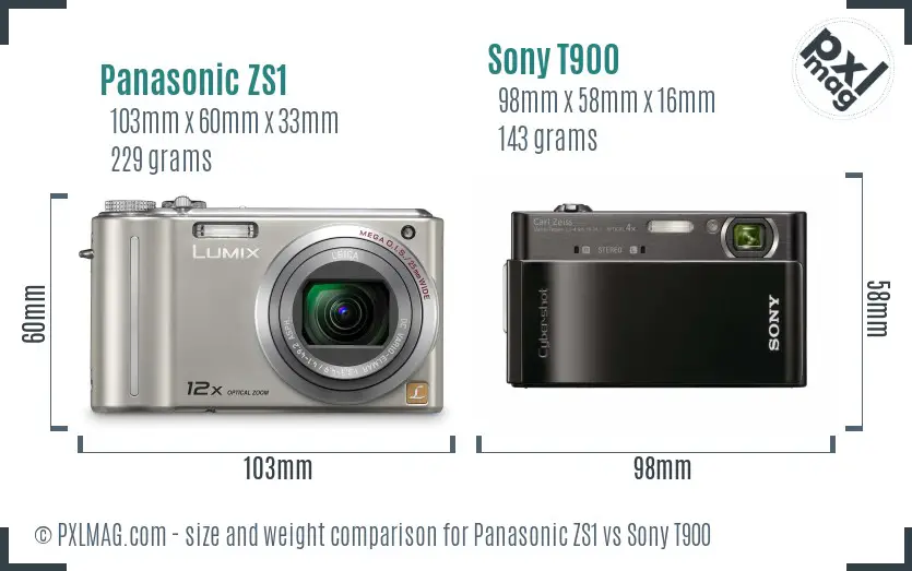 Panasonic ZS1 vs Sony T900 size comparison
