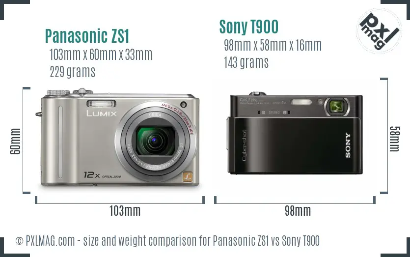 Panasonic ZS1 vs Sony T900 size comparison Panasonic ZS1 vs Sony T900 size comparison