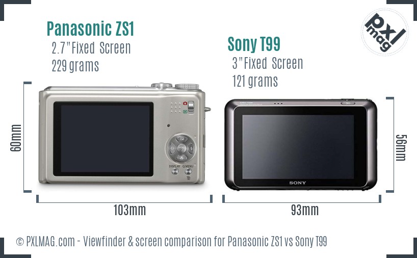 Panasonic ZS1 vs Sony T99 Screen and Viewfinder comparison