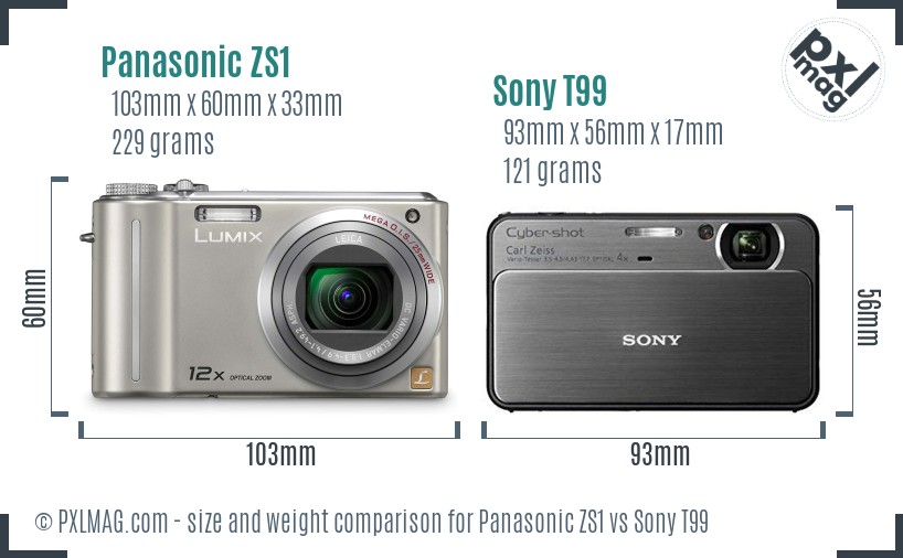 Panasonic ZS1 vs Sony T99 size comparison Panasonic ZS1 vs Sony T99 size comparison