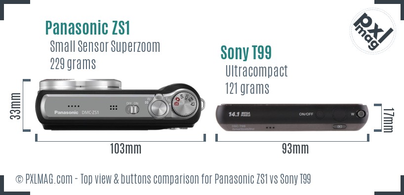 Panasonic ZS1 vs Sony T99 top view buttons comparison