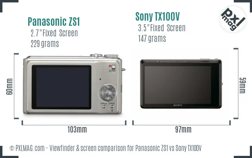 Panasonic ZS1 vs Sony TX100V Screen and Viewfinder comparison