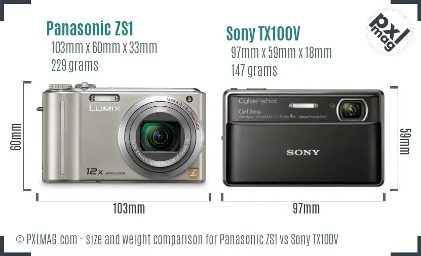 Panasonic ZS1 vs Sony TX100V size comparison Panasonic ZS1 vs Sony TX100V size comparison