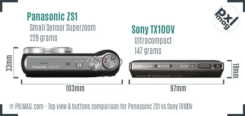 Panasonic ZS1 vs Sony TX100V top view buttons comparison