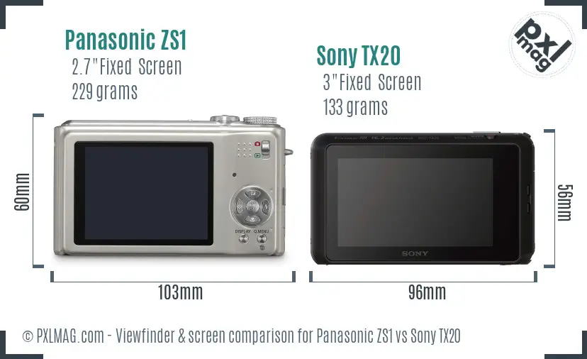 Panasonic ZS1 vs Sony TX20 Screen and Viewfinder comparison