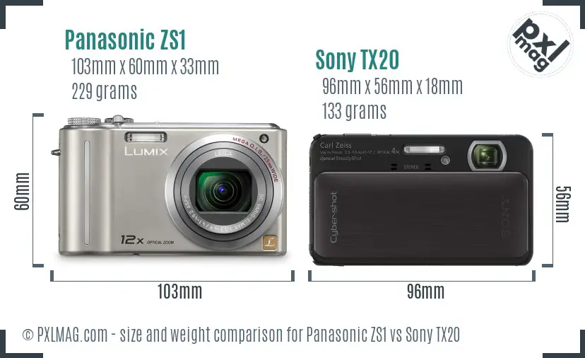 Panasonic ZS1 vs Sony TX20 size comparison Panasonic ZS1 vs Sony TX20 size comparison