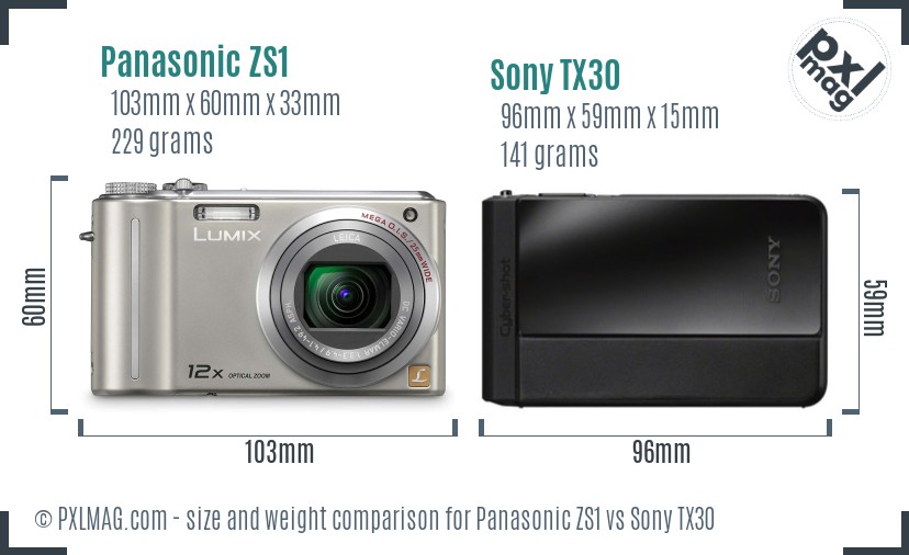 Panasonic ZS1 vs Sony TX30 size comparison Panasonic ZS1 vs Sony TX30 size comparison