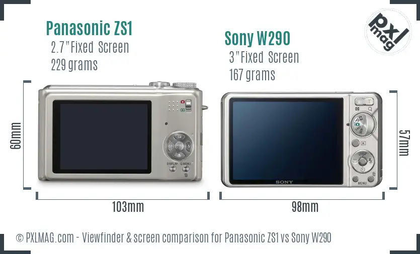 Panasonic ZS1 vs Sony W290 Screen and Viewfinder comparison