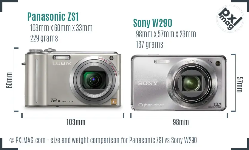 Panasonic ZS1 vs Sony W290 size comparison