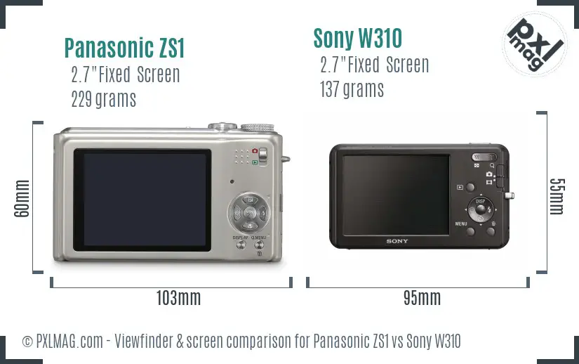 Panasonic ZS1 vs Sony W310 Screen and Viewfinder comparison Panasonic ZS1 vs Sony W310 Screen and Viewfinder comparison