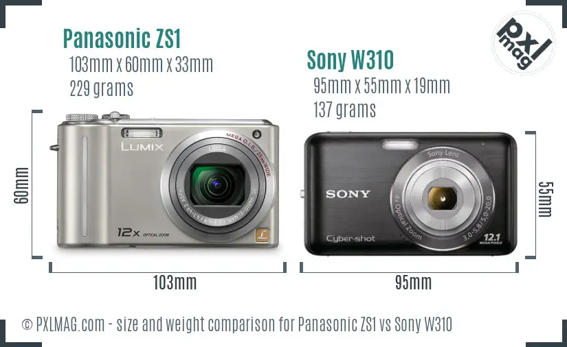 Panasonic ZS1 vs Sony W310 size comparison Panasonic ZS1 vs Sony W310 size comparison