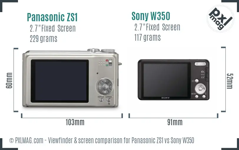 Panasonic ZS1 vs Sony W350 Screen and Viewfinder comparison