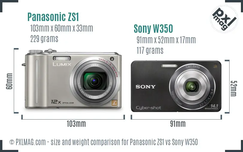 Panasonic ZS1 vs Sony W350 size comparison