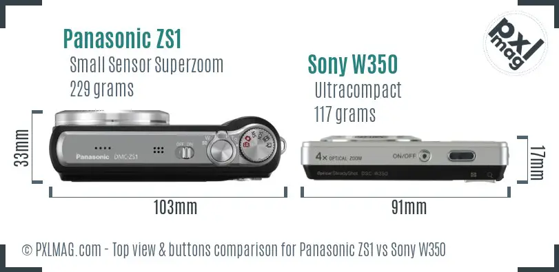 Panasonic ZS1 vs Sony W350 top view buttons comparison