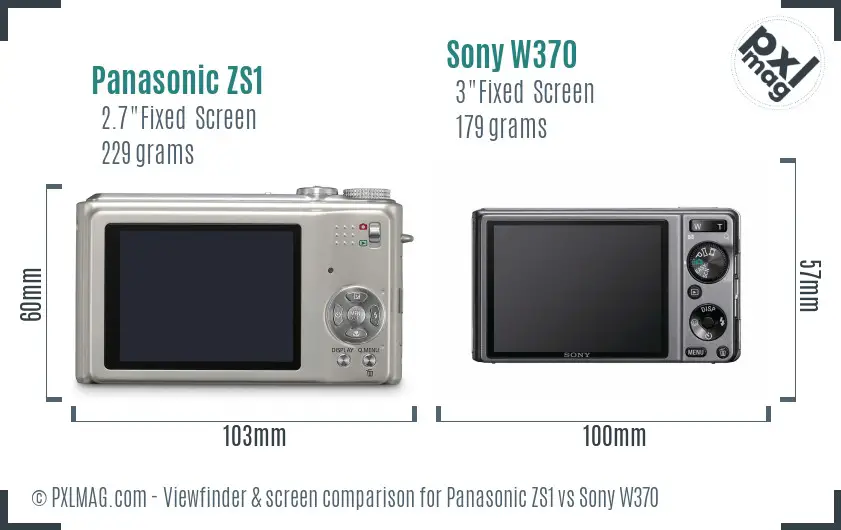 Panasonic ZS1 vs Sony W370 Screen and Viewfinder comparison