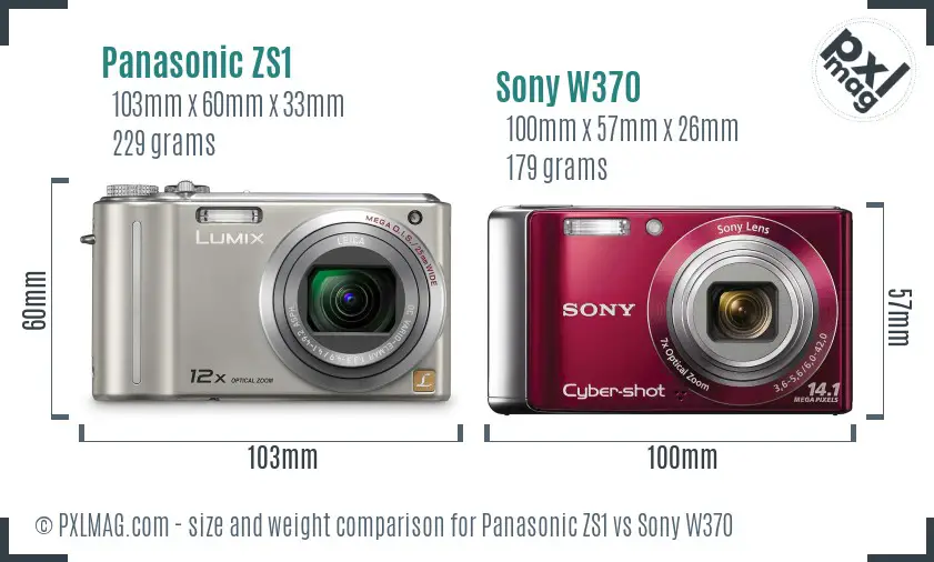 Panasonic ZS1 vs Sony W370 size comparison