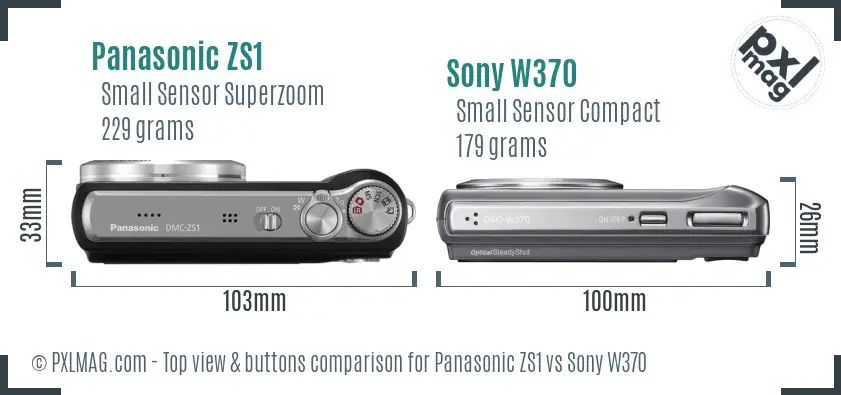 Panasonic ZS1 vs Sony W370 top view buttons comparison