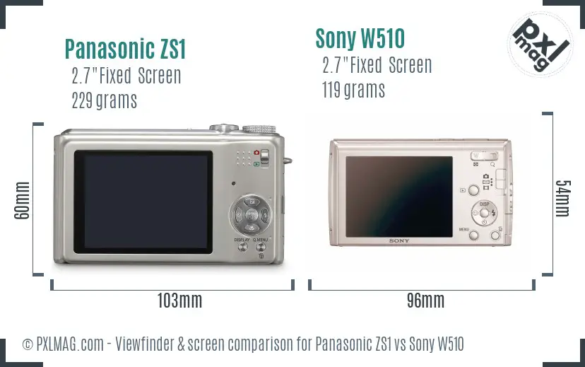 Panasonic ZS1 vs Sony W510 Screen and Viewfinder comparison