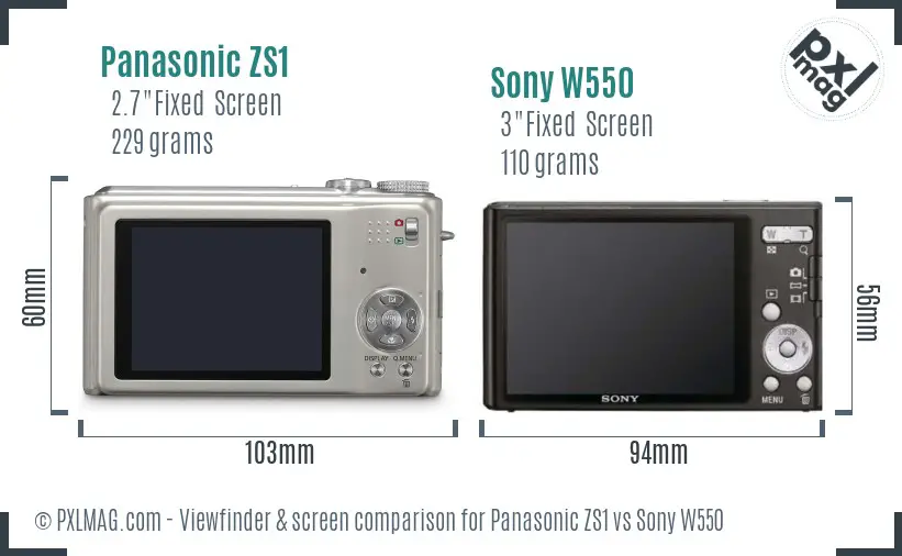 Panasonic ZS1 vs Sony W550 Screen and Viewfinder comparison