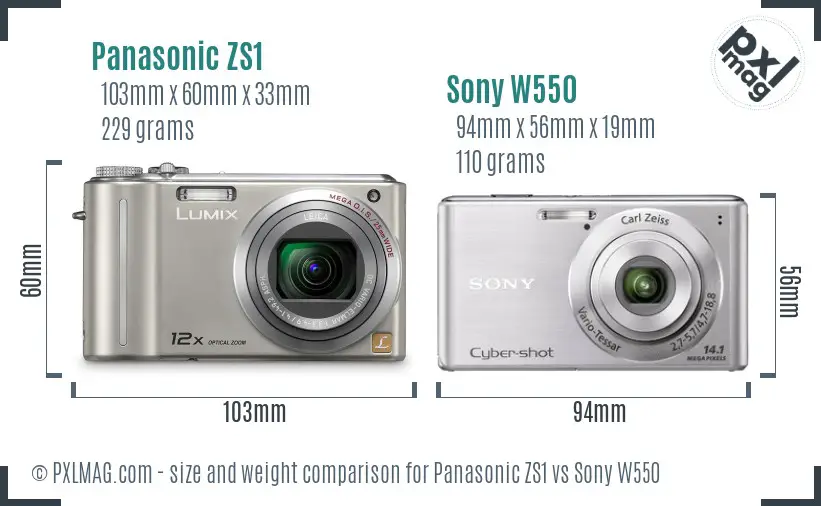 Panasonic ZS1 vs Sony W550 size comparison