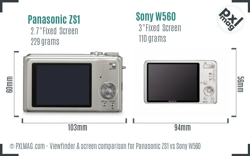Panasonic ZS1 vs Sony W560 Screen and Viewfinder comparison