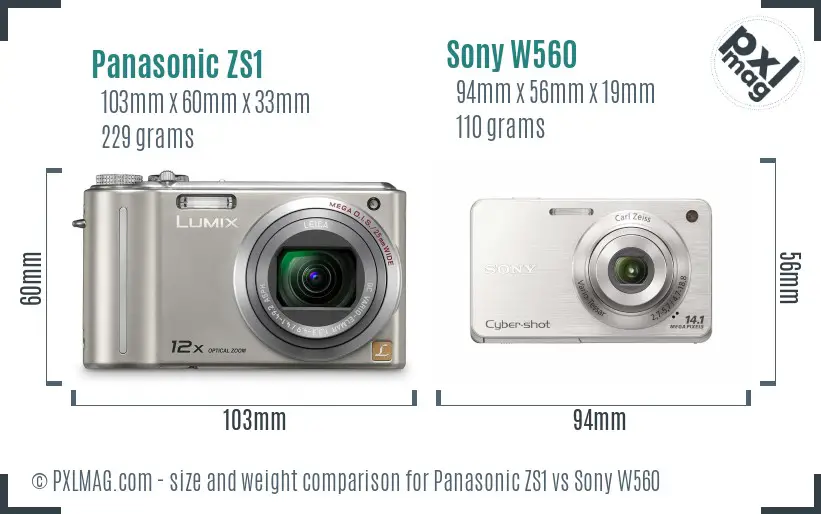 Panasonic ZS1 vs Sony W560 size comparison