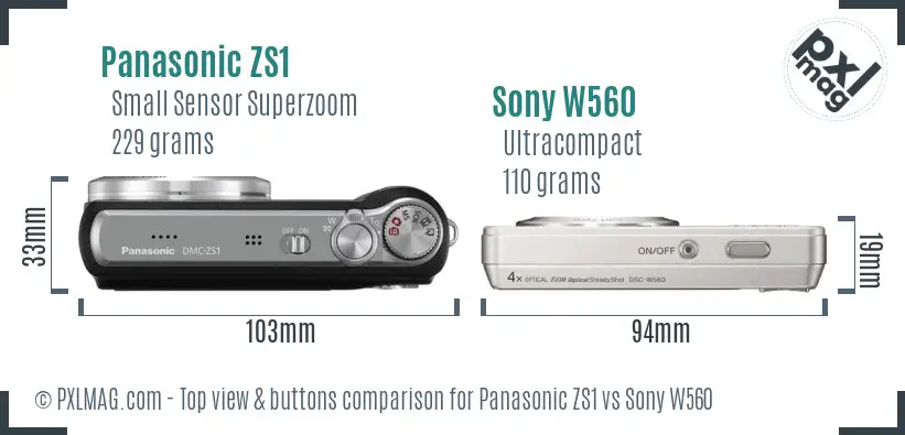 Panasonic ZS1 vs Sony W560 top view buttons comparison