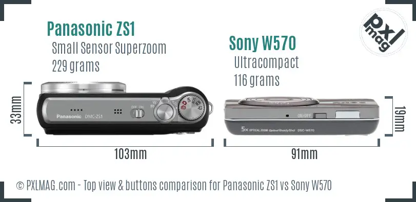 Panasonic ZS1 vs Sony W570 top view buttons comparison Panasonic ZS1 vs Sony W570 top view buttons comparison