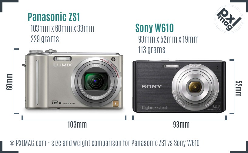 Panasonic ZS1 vs Sony W610 size comparison