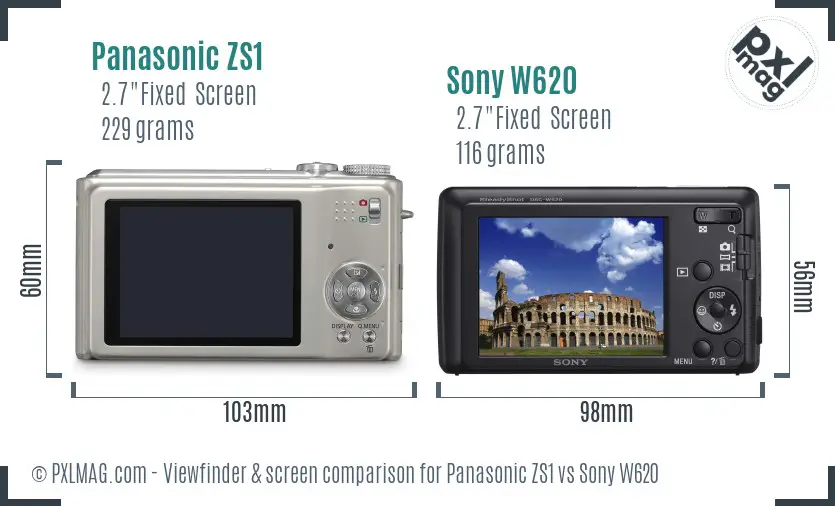 Panasonic ZS1 vs Sony W620 Screen and Viewfinder comparison