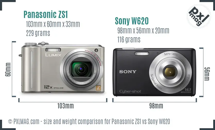 Panasonic ZS1 vs Sony W620 size comparison