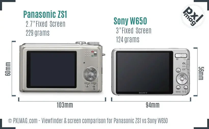 Panasonic ZS1 vs Sony W650 Screen and Viewfinder comparison
