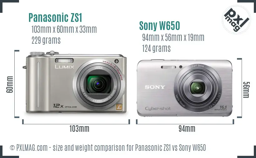 Panasonic ZS1 vs Sony W650 size comparison