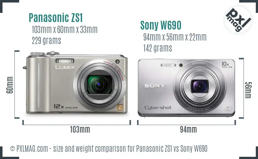 Panasonic ZS1 vs Sony W690 size comparison