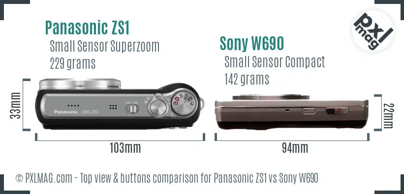 Panasonic ZS1 vs Sony W690 top view buttons comparison