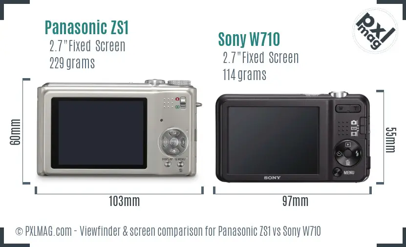 Panasonic ZS1 vs Sony W710 Screen and Viewfinder comparison