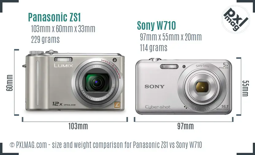 Panasonic ZS1 vs Sony W710 size comparison