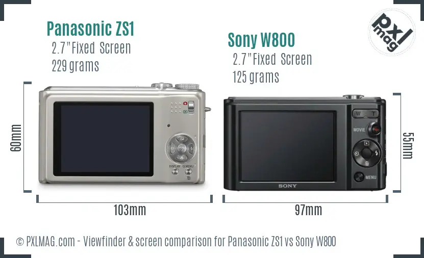 Panasonic ZS1 vs Sony W800 Screen and Viewfinder comparison