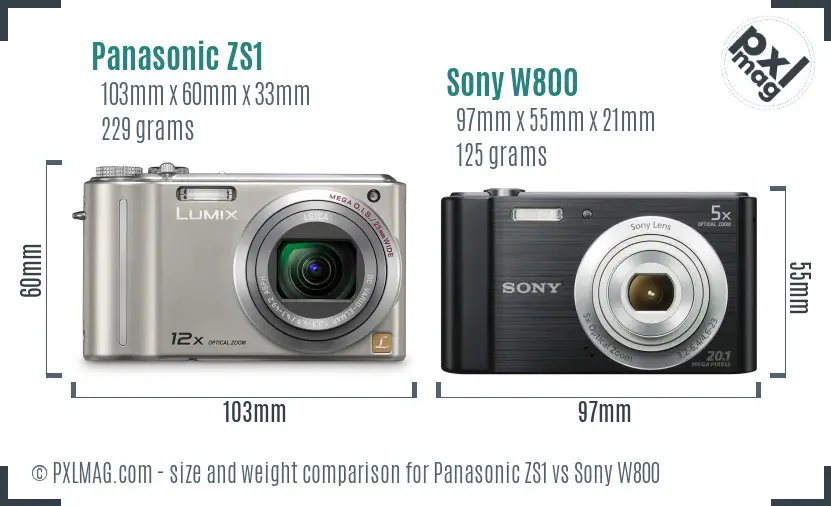 Panasonic ZS1 vs Sony W800 size comparison