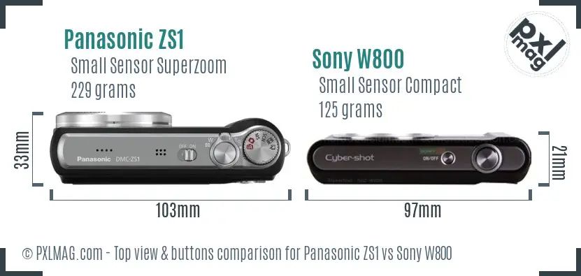 Panasonic ZS1 vs Sony W800 top view buttons comparison